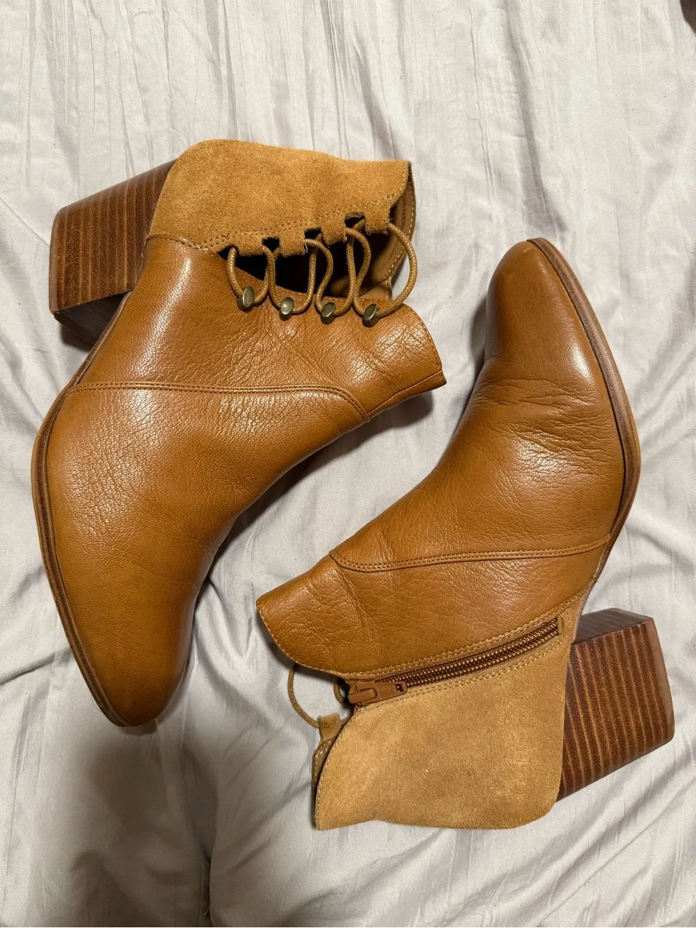 Women’s Aldo Tan Leather Block Heel Ankle Boot